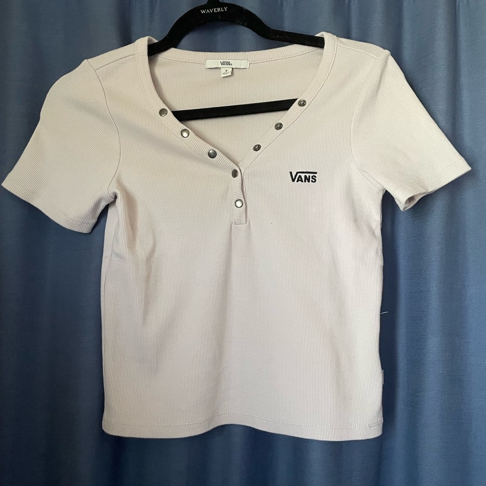 Vans Women's Lavender Snap-Button Ribbed Short Sleeve Tee